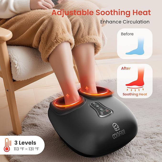 COMFIER 【2026 Fathers Day Gift for Men，Shiatsu Foot Massager with Heat, Kneading Rolling,Vibration, Compression,Remote Control,Foot Massage for Neuropathy,Plantar Fasciitis,Size 13“