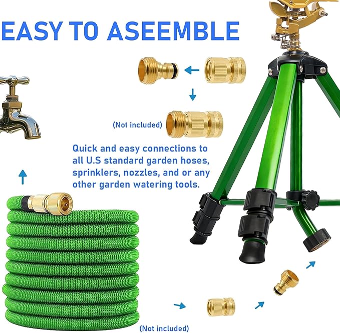 Hourleey Impact Sprinkler on Tripod, Rotating Water Sprinklers for Yard Lawn and Garden, Heavy Duty 360 Degree Irrigation Sprinkler with Zinc Head and 3/4" Connector for Outdoor