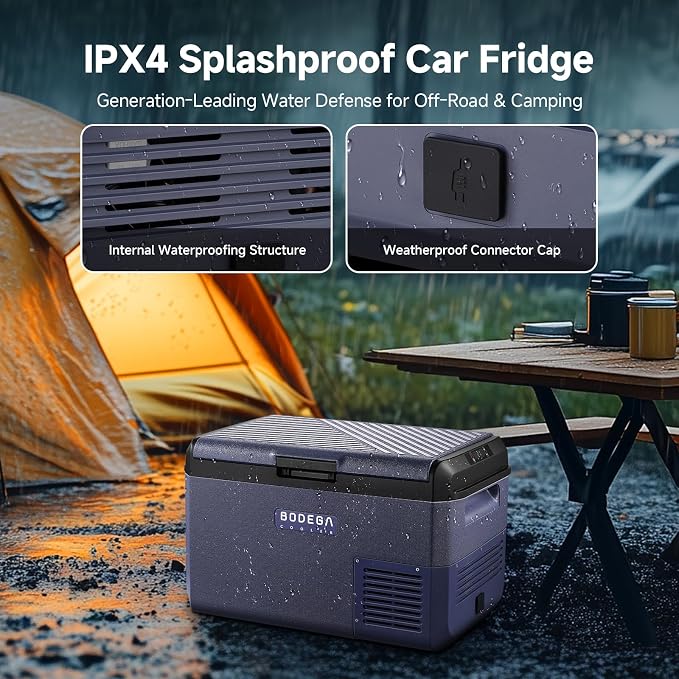 BODEGA 12 Volt Car Refrigerator 32 QT Portable Freezer IPX4 Waterproof Car Fridge Electric Cooler for Truck Van Camping Travel DC Compressor Ultra-Quiet 31dB 12/24V DC 110-240 Volt AC,-4℉ to 68℉
