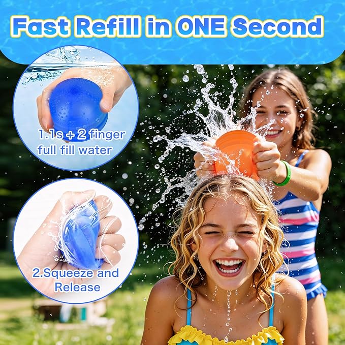 24PCS Reusable Water Balloons, Self-Sealing Silicone Water Bomb, Refillable Water Balls for Boys and Girls, Outdoor Summer Water Toys Pool Beach Park Yard