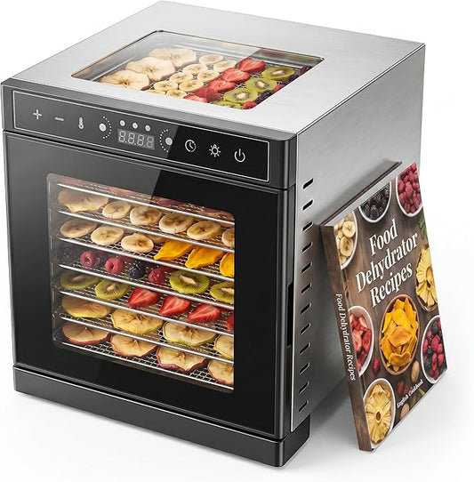 Food Dehydrator Machine 700W Upgrated Drying with 8 Trays, 212°F & 24H Timer, Visual Window, Food Dryer with Dual-Layer Stainless Steel for Home, Fruit, Jerky, Vegetable, Meat, Beef, Dog Treats, Herb