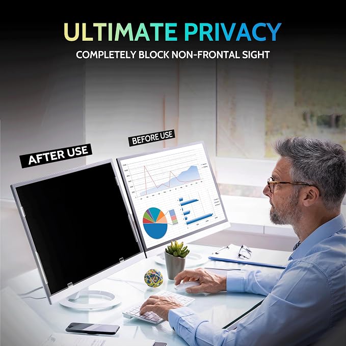 Peslv [2-Pack] 23.8 Inch Privacy Screen for Computer Monitor 16:9 Aspect Ratio, Eye Protection Anti Blue Light Glare Shield, 23.8inch Removable Black Blackout Anti Spy Desktop Security Private Filter