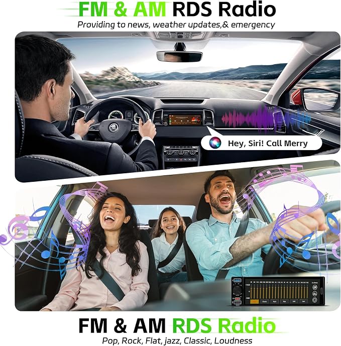 Single Din Car Stereo with Wireless Apple Carplay & Android Auto, 6.5" Full Laminated HD Touchscreen Car Radio with Bluetooth 1080P Backup Cam Navigation Mirror Link AM/FM USB & Type-C Charging EQ SWC