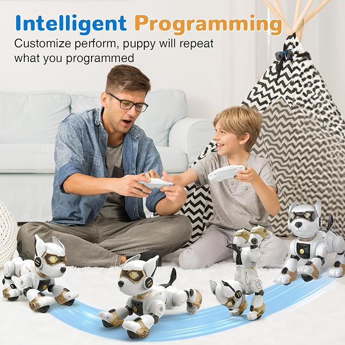 okk Robot Dog for Kids, Remote Control Dog and Touch Voice Interactive, Programmable Robot with lmitation Show, Sing Dance Electronic Pet, Smart Gesture Sensing Puppy Gift for Boys Girls