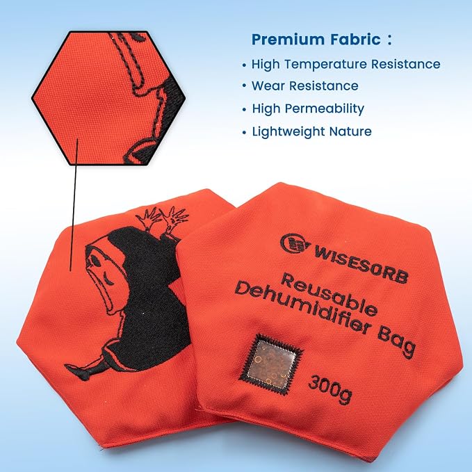 Wisesorb 300g Rechargeable Desiccant Packs for Storage, Reusable Dehumidifier Bags Silica Gel with Indicator Window Moisture Absorbers for Gun Safe, Suitcase, 3D Filaments, Electronics [3PACK]