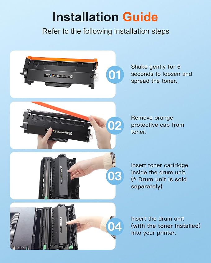 E-Z Ink Pro TN760 Toner for Brother Printer Replacement for Brother TN760 Toner TN-730/TN-760 TN730 to Use with HL-L2350DW HL-L2370DW HL-L2390DW HL-L2395DW MFC-L2710DW MFC-L2750DW Printer(4black)