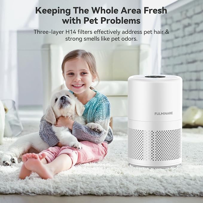 FULMINARE Air Purifiers for Home Bedroom 1095 Ft² Coverage HEPA Air Purifier for Large Room for Pets, Smoke, Kitchen, Office, 3 Speeds, Timer, Quiet, Auto Variable Frequency, Sleep Mode, White