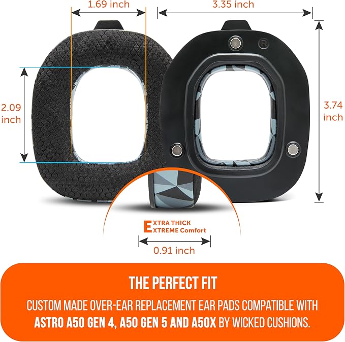 WC Mod Kit A50 - Cooling Gel Earpads + Headband Replacement for Astro A50 Gen 4, Gen 5 & A50X by Wicked Cushions | Enhanced Comfort, Cooling & Durability | Geo Grey