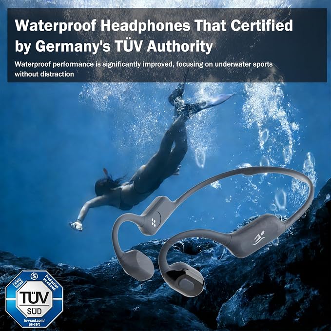 Soft Liquid Silicone Bone Conduction Swimming Headphones Underwater,IPX8 Waterproof Earbuds,Open Ear Swim Headphone with Skin-Friendly Silicone/Built-in 32G MP3-Player Earphones for Swim-Black Gray