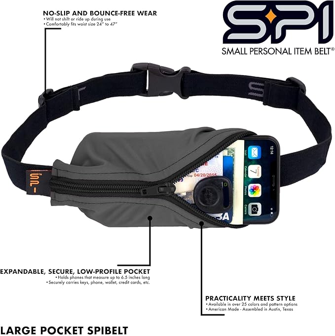 SPIbelt Running Belt Original for Women Men, Phone Holder for Running, Running Fanny Pack, Holder for Phone, Running Waist Pack, Adjustable Waist, [Fits All Phones]. Black with Blue Zipper