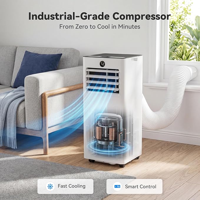 10000 BTUs Quiet Portable Air Conditioner, Cools Rooms up to 450 Sq. Ft, 4-in-1: AC/Dehumidifier/Fan/Sleep Mode, 24-Hour Timer, 26-Ft Remote Control, Window Kit Included