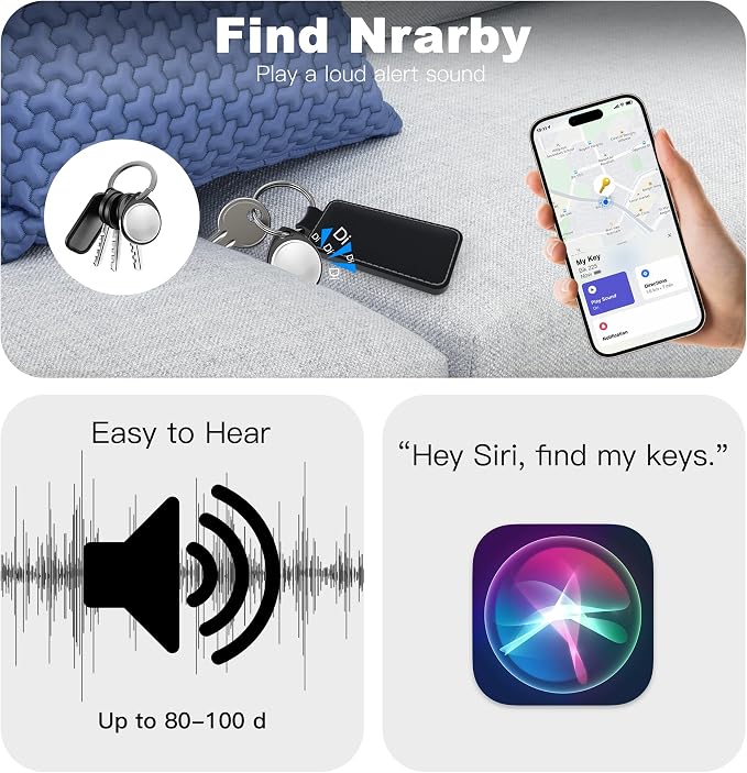 4 Pack Tracker Tags [Apple MFi Certified] Bluetooth Air Tracker Pair with Apple Find My (iOS Only) Smart Tracking Tags Keys Finder Item Locator Worldwide Tracker for Pets (4Pcs/Black)