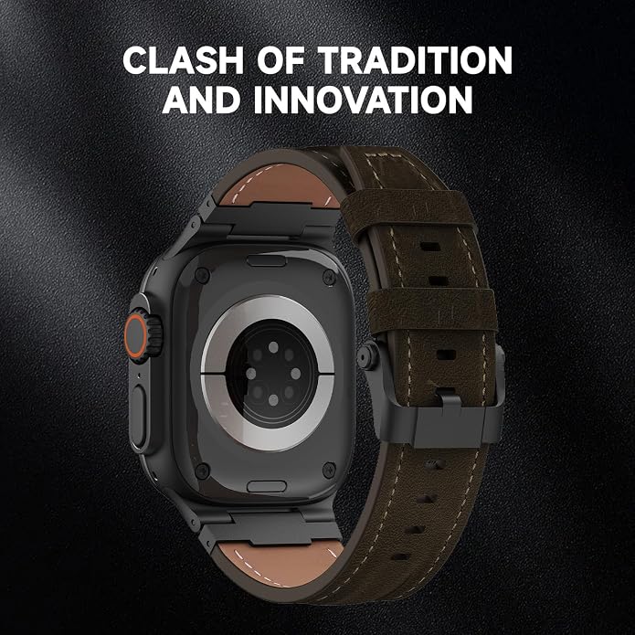 Vintage Genuine Leather Band for Apple Watch Ultra 49mm (2026 Upgrade), Rugged Replacement Strap Compatible with iWatch 46mm 45mm 44mm - for Men Women, Fit Ultra3/2/1, SE 3/2/1, Series11 10/9/8/7/6/5/4