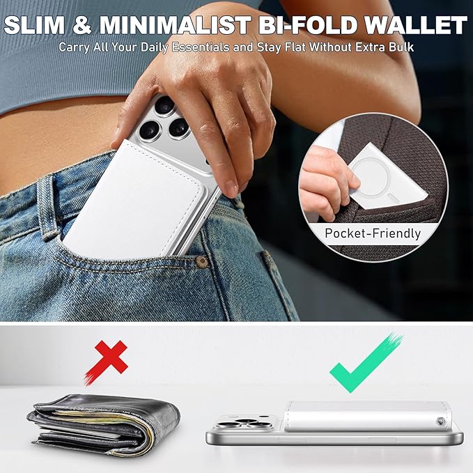 TUCCH for Magsafe Wallet with 6 Card Holders, RFID Blocking [Clear ID Window] PU Leather Men Women Folio Magnetic Phone Wallet for iPhone 17/16/15/14/13/12/Plus/Air/Pro/Pro Max Series, White