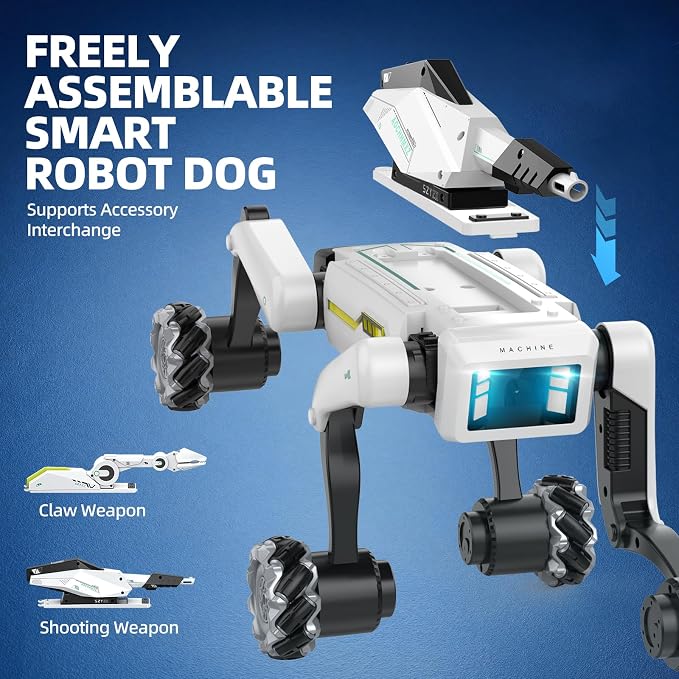 3 in 1 Robot Dog Building Kit for Kids Ages 6-12, Voice & Remote Control Robotic Pet, 30+ Bionic Actions, 25m Range, Programmable STEM Toy with Claw & Cannon
