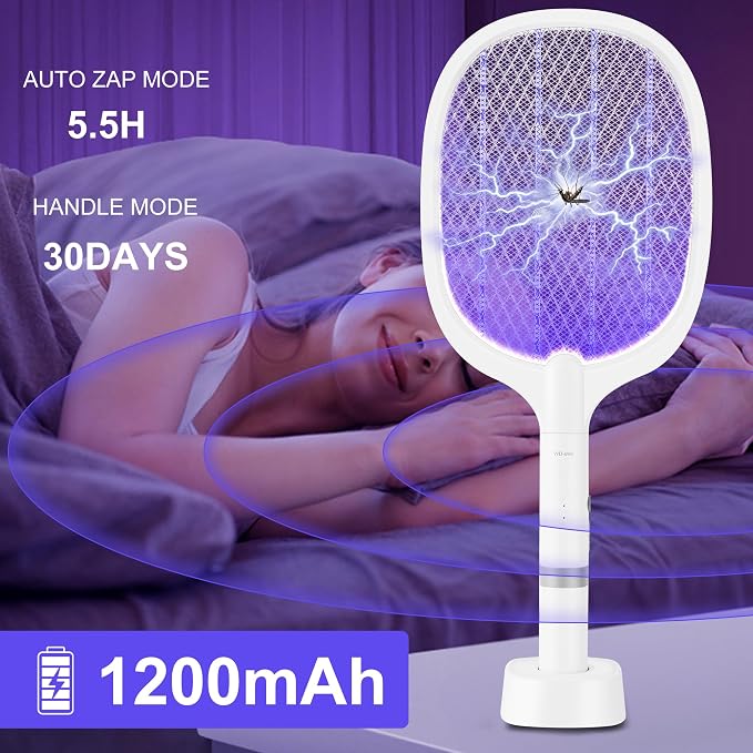 Electric Fly Swatter Racket, 4000V Bug Zapper Racket Rechargeable Fly Zapper Dual Modes Mosquito Swatter Portable with Purple Light & 3-Layer Safety Nets for Indoor & Outdoor, 2 Pack (2-Pack-Oval)