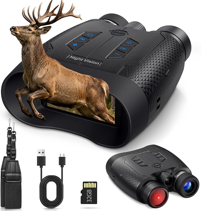 4K Night Vision Goggles for Adults, Infrared Night Vision Binoculars with 8X Digital Zoom, 1670FT Range with 32GB Card for Hunting, Wildlife Observation Camping, Security and Outdoor Use
