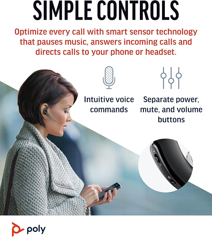 Poly Voyager Legend Wireless Headset (Plantronics) - Single-Ear Bluetooth w/Noise-Canceling Mic - Voice Controls - Mute & Volume Buttons - Ergonomic Design -Connect to Mobile/Tablet via Bluetooth -FFP