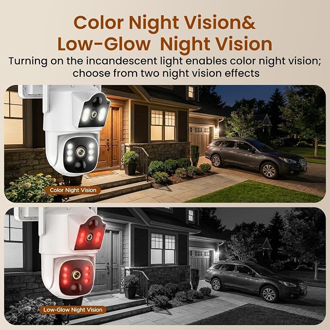 4G LTE Dual Lens Cellular Security Camera, No WiFi Solar Security Cameras Wireless Outdoor with 360° PTZ Live View, 2K Color Night Vision, Auto Tracking AI Detection, Cloud Storage, Built in SIM Card