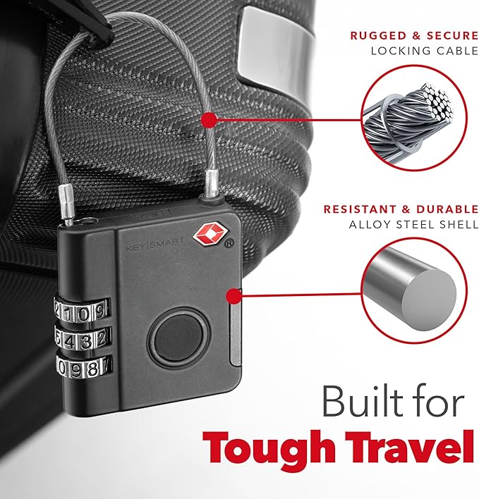 KeySmart SmartLock Tracking Luggage Locks, TSA Locks for Luggage, GPS Tracker, Combination Lock Compatible with Apple Find My App, Best Travel Essentials, Replaceable Non-Rechargeable Battery (3 Pack)