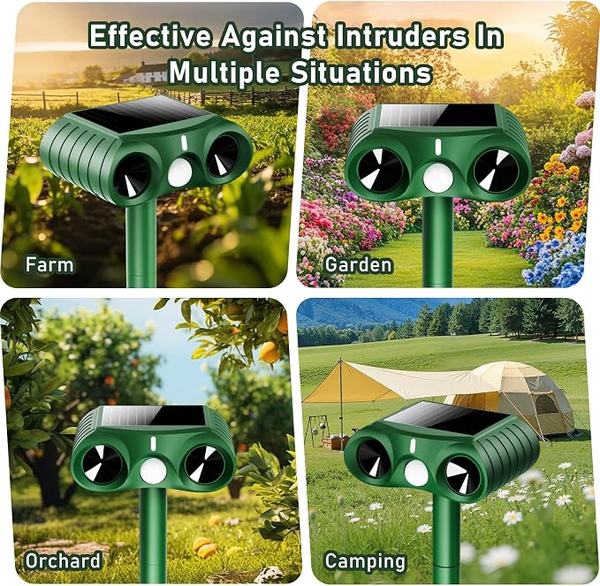 2026 Upgraded Solar Ultrasonic Animal Repellent Outdoor,Deer Repellent Devices Waterproof,Motion Activated Cat Repellent Outdoor,Squirrel Raccoon Skunk Rabbit Dog Bird Deterrents for Yard -2 Pack