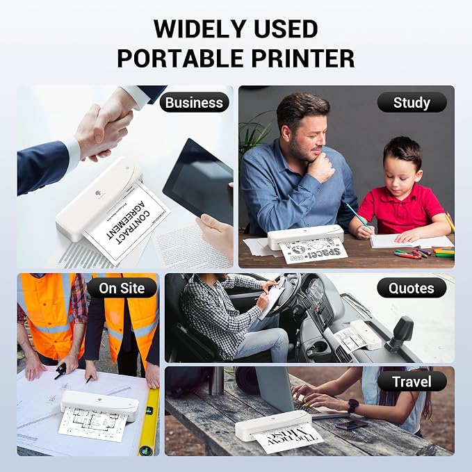 Phomemo Portable Inkless Wireless Printers for Travel, M833 Upgrade Bluetooth Thermal Printer with A4 Thermal Papers Sheet, Size 8.27"x11.69", 200 Sheets