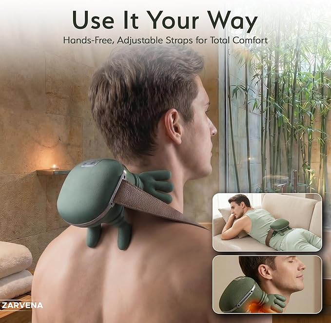 Neck Massager with Heat for Pain Relief – Shoulder & Neck Massager with Hands, Simulated Human Hand Massager, Deep Tissue Shiatsu, Cordless Portable Neck Massager with Adjustable Strap