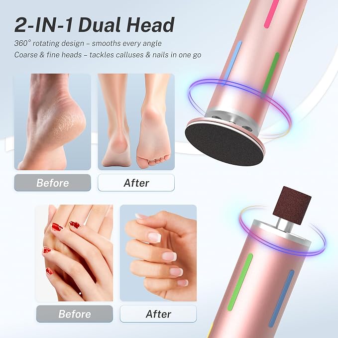 Electric Foot Callus Remover, Painless 2-in-1 Electric Foot Filer - 80 Discs, Adjustable Speed, Professional Pedicure Tool for Dry Cracked Heels, Home Spa & Salon (Pink Gold)