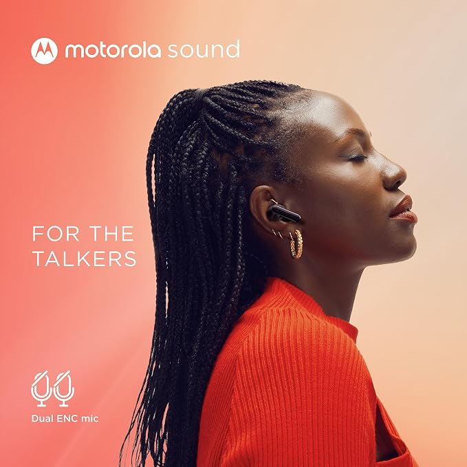 Motorola Sound Moto Buds 125 True Wireless Earbuds, IPX5 Waterproof Sweatproof Touch Control Ear Buds with Dual Noise Cancelling Microphone, Charging Case, Black