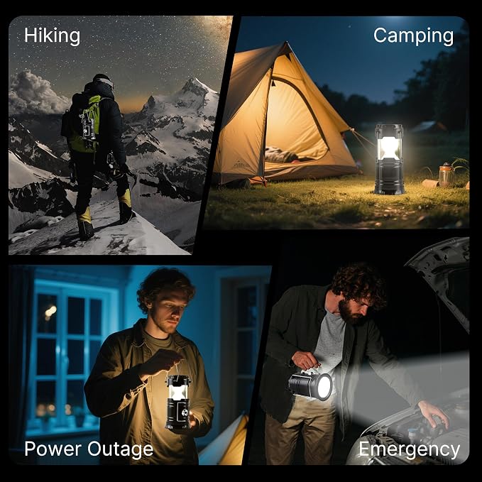 Lichamp LED Camping Lantern, Solar, USB, Battery Powered Flashlight for Power Outages, Portable Collapsible Hanging Light Essential for Home, Outdoor, Emergency Lamp Survival Kit Gear for Hurricane