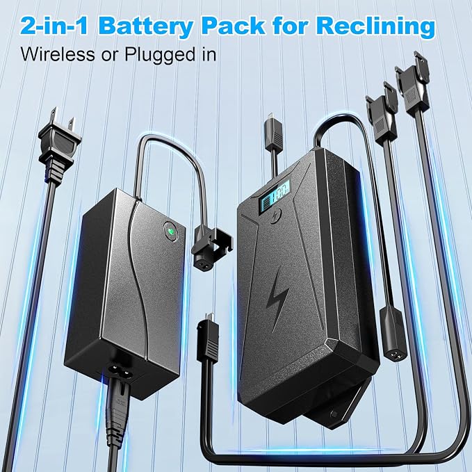 Battery Pack for Reclining Furniture,2500mAh Recliner Battery Packs Rechargeable 2 Pin, Universal Wireless Batteries for Reclining Furniture with Charger for Power Recliner, Power Sofa and Lift Chair