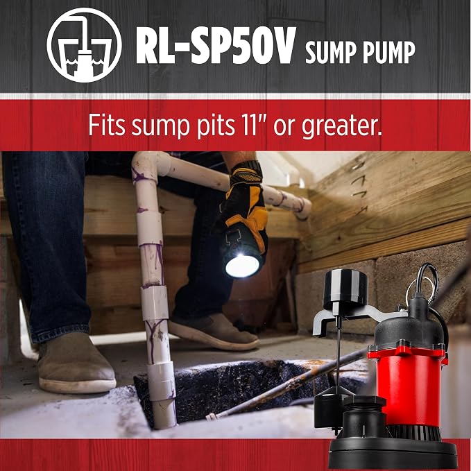Red Lion RL-SP50V 115-Volt, 1/2 HP, 3523 GPH Aluminum and Thermoplastic Sump Pump with Vertical Switch and 8-Ft. Cord, Red, 14942743