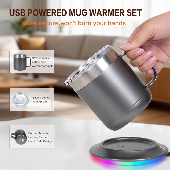 Electric Coffee Mug 12oz Gun Black - Temperature Control Cup Warmer for Desk, 10H Auto-Off
