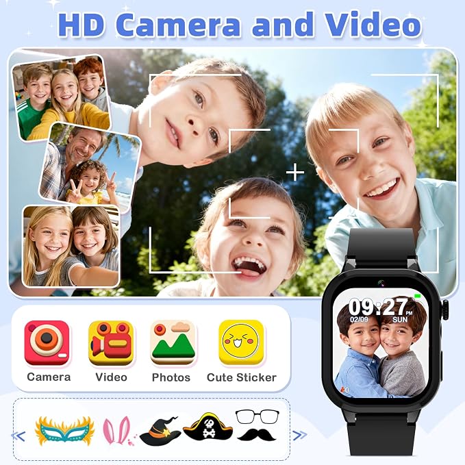Smart Watch for Kids, Smart Watch Boys Toys with 40 Games Camera Video Recorder Music Alarm Learn Card Audiostory Flashlight Pedometer 2 Extra Bands Gift Toys for 3-12 Years Old Boys(Black)