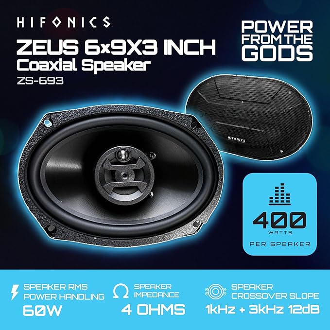 Hifonics ZS-693 Zeus 800W 6" x 9" Car Speakers, 3-Way Coaxial Car Audio Speakers Pair, 4 Ohm
