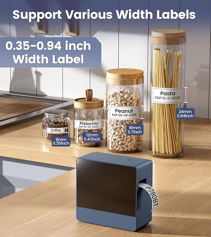 Label Maker Machine with 7PK Color 24mm Tape, Rechargeable Label Maker Waterproof-Labels, Wireless Bluetooth Labeler Print Wide Tapes 9mm 12mm 18mm 24mm, P780BT for Business Warehouse Industrial