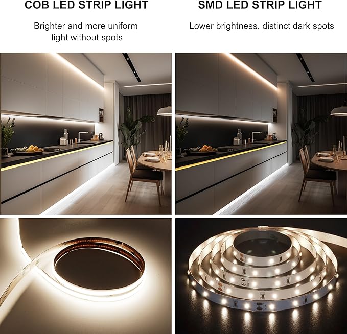 Pandery COB LED Strip,LED Strip Lights 3M/9.84ft,Touch Dimmable LED Strips,CRI90+,4000K Natural White cob led,1600LEDs,24V LED Tape Lights,Indoor for Bedroom, Kitchen, TV, Mirror,Cabinet