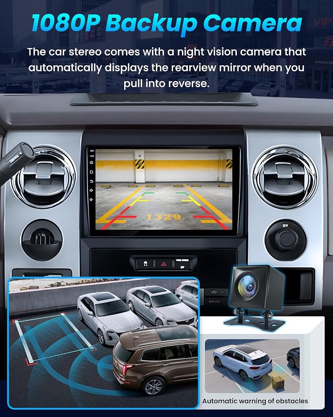 [8Core 6G+128G] Car Radio for Ford F150 Radio 2009-2014: 9" 1280 * 800 Touchscreen with Wireless Carplay Android Auto 5G WiFi GPS Navigation Bluetooth FM AM DSP Mirror Link, Free Camera
