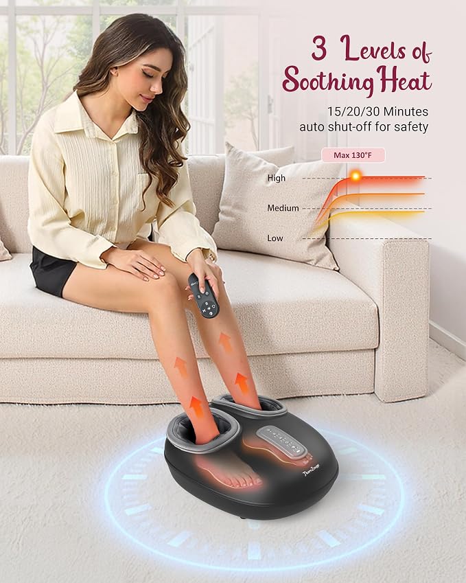 Foot Massager with Heat, Compression, Shiatsu Foot Massager Machine with Remote, Auto-Off Timers, Foot Warmer for Home Office, Up to Size 14,Black
