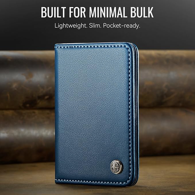 Slim PU Leather RFID Magnetic Wallet for Men and Women, Minimalist Magnet Card Holder Phone Wallet Compatible with Magsafe for Apple iPhone 17 16 15 14 13 12 Series, Fashion Dark Blue