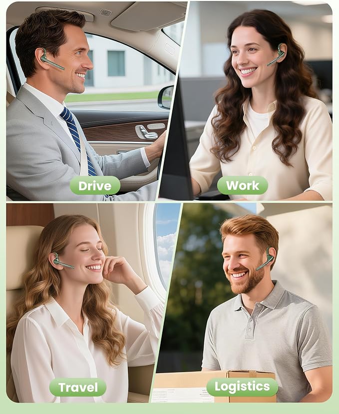 New Bee Bluetooth Headset, Single-Ear Bluetooth Earpiece for Cell Phone Calls, Dual Mic with Mute Button, 72H Talk Time, 500mAh Charging Case Wireless Headset for Phone and Laptop