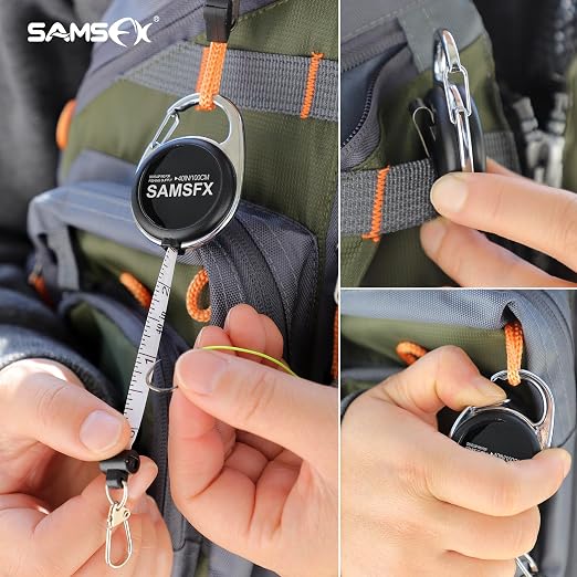 SAMSFX Tape Measure Retractor Fly Fishing Zinger Retractors Carabiner Style Clip on Back Tether Tools Badge Holder (1PC in Pack)