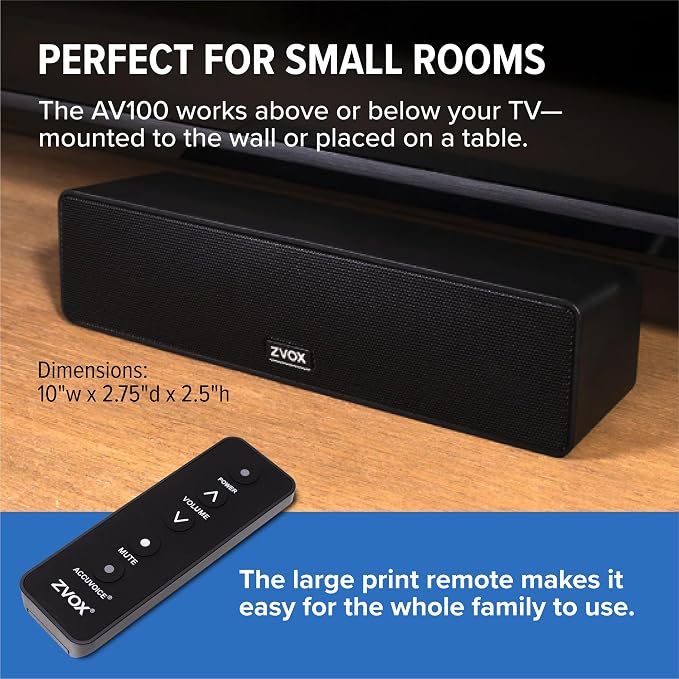 ZVOX AccuVoice AV100 Compact TV Soundbar Speaker with 6 Levels of Voice Boost, Black