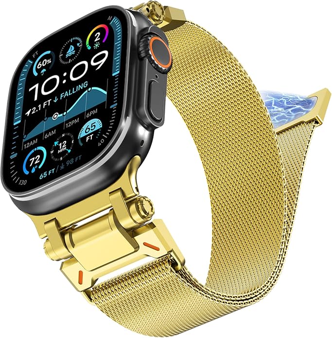 WINGLE Milanese Loop for Apple Watch Band Ultra 3/2/1 Band Ultra 49mm Series 11 10 46mm 45mm 44mm SE 3/2/1 Series 9 8 7 6 5 4 3 Men Women,Parachute-Style Buckle Stainless Steel Mesh Metal iWatch Bands