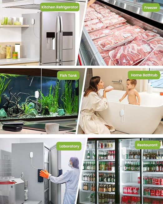 MOCREO WiFi Thermometer Freezer Alarm, Email Alert, App Notification, Data Record Export, No Subscription Fee, 2 Remote Wireless Temperature Sensors for Refrigerator, Freezer, Hot Tub