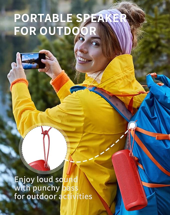 SOWO Portable Bluetooth Speaker, Waterproof IPX7, 25W Loud Wirelss Speaker | Big Audio and Punchy Bass, LED Light with TWS Pairing, 16H Playtime, Outdoor for Party, Beach, Travel, Girls Gifts - Red