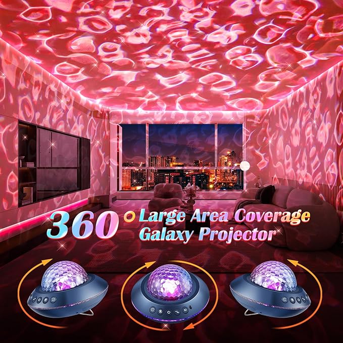 Galaxy Projector for Bedroom, White Noises & Bluetooth Night Light Projector,360° Full Coverage Ceiling Projector Galaxy Light Projector,Remote Timer Night Sky Projector Ocean Light Projector