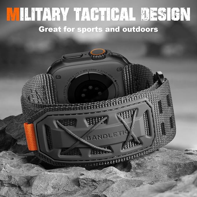 Bandletic Compatible with Apple Watch Ultra 3 Band Men, Wide Tactical Military Nylon Rugged Soft Sport Solo Loop for iWatch 49mm(Ultra 3/2/1),46mm(11/10),45mm(9/8/7),44mm(SE3/SE2/SE/6/5/4),42mm(3/2/1)