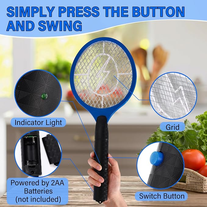 12 Pack Electric Fly Swatter Bulk Bug Zapper Rackets for Indoor Outdoor Insect Control Killer Bat Handheld Mosquito Swatter Battery Powered Electric Bug Killer for Home Patio Camping (Blue)