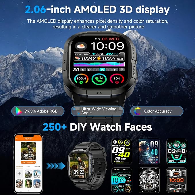 Smart Watch for Men Fitness Tracker: Military Waterproof Make Answer Call Digital Mens Watches Running Step Pedometer Smartwatch Compatible Samsung Android and iPhone Sleep Heart Rate SpO2 Monitor
